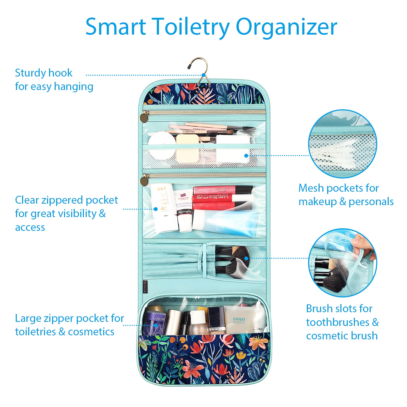 FINTIE Jungle Night toiletry bag unfolded size for larger items