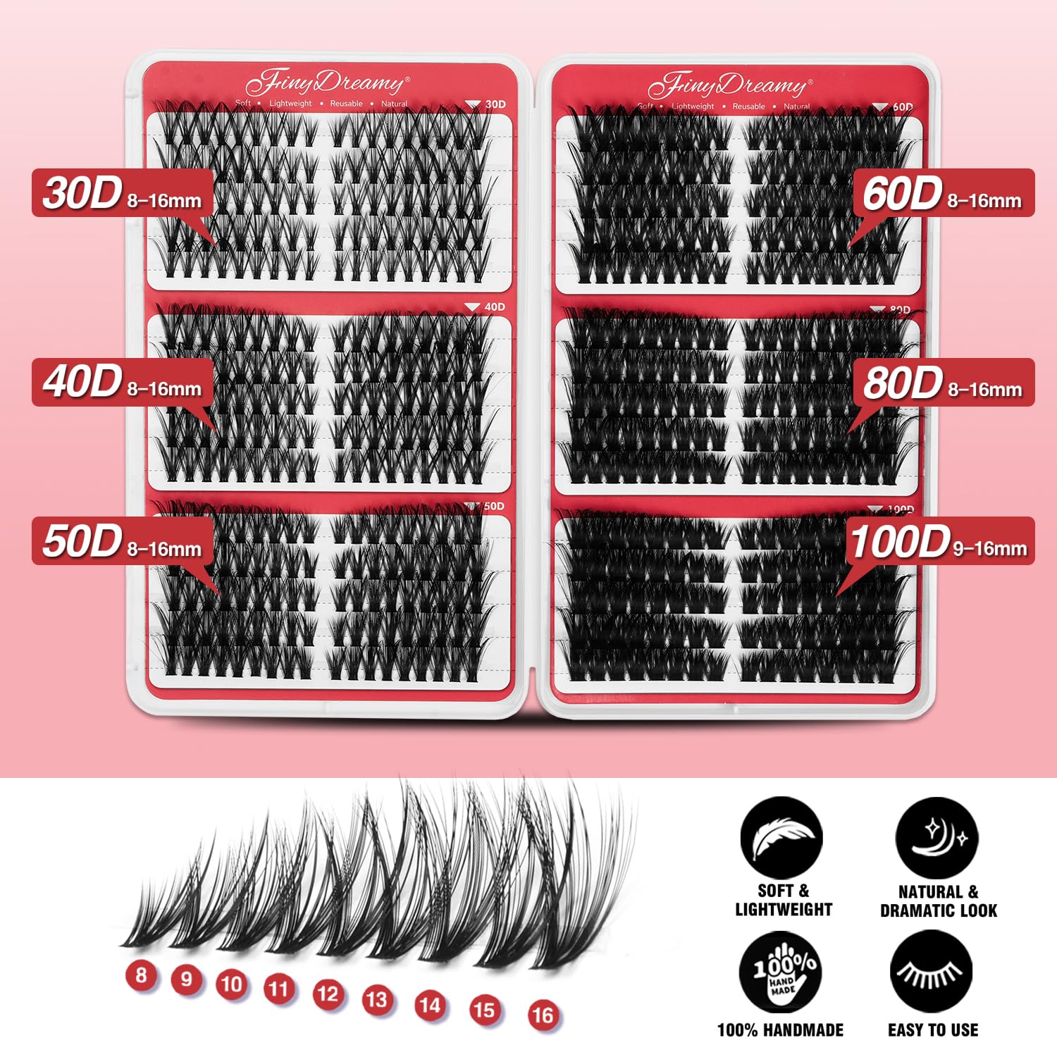 FinyDreamy 530-piece lash clusters kit for versatile at-home styling.