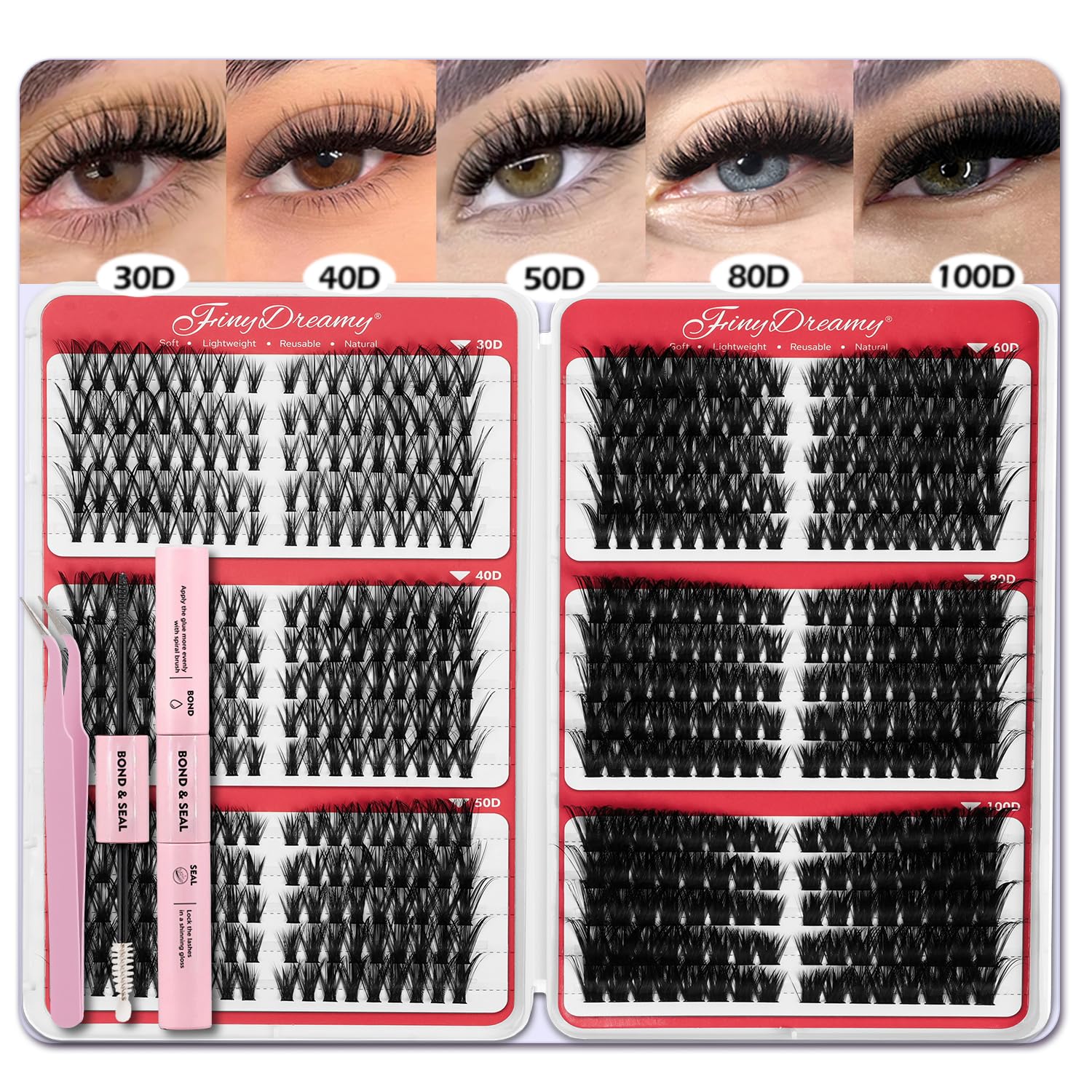 FinyDreamy pre-mapped lash clusters for easy wispy, cat-eye looks.