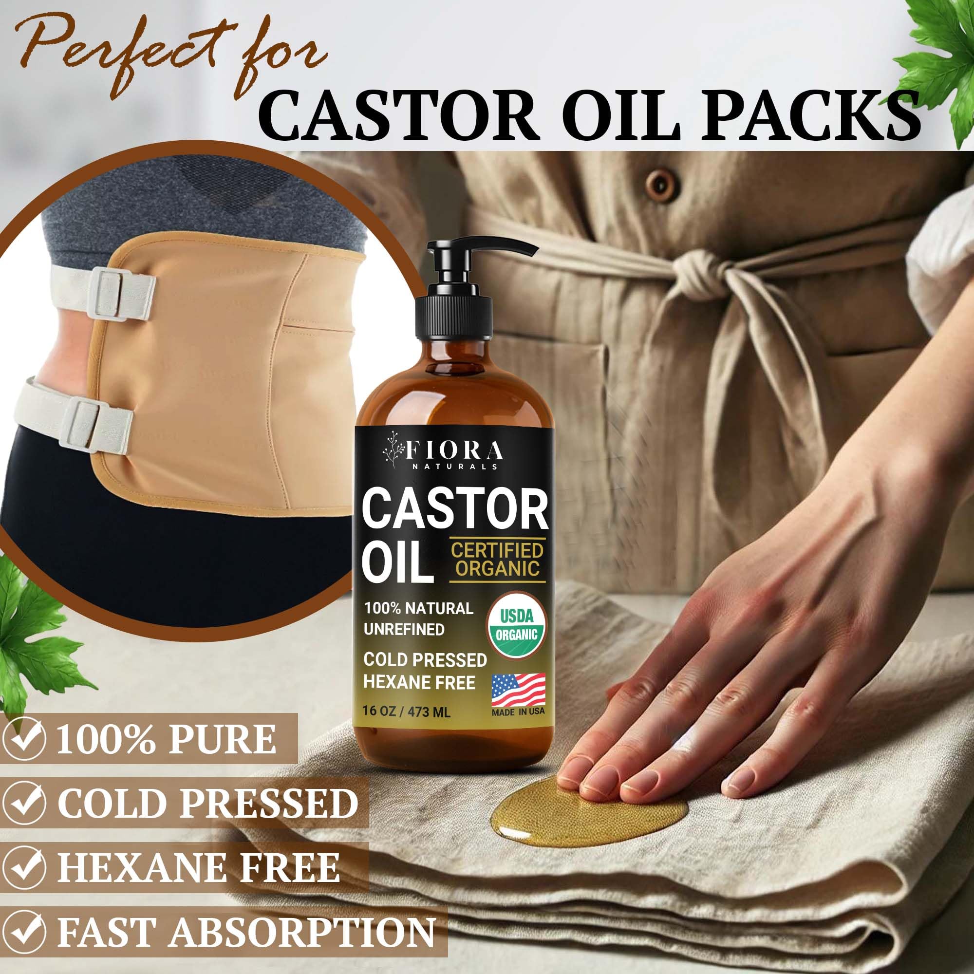 Fiora Naturals castor oil applied to the skin for moisturization