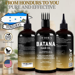 Fiora Naturals Batana Rosemary Oil on hair for thicker, stronger strands