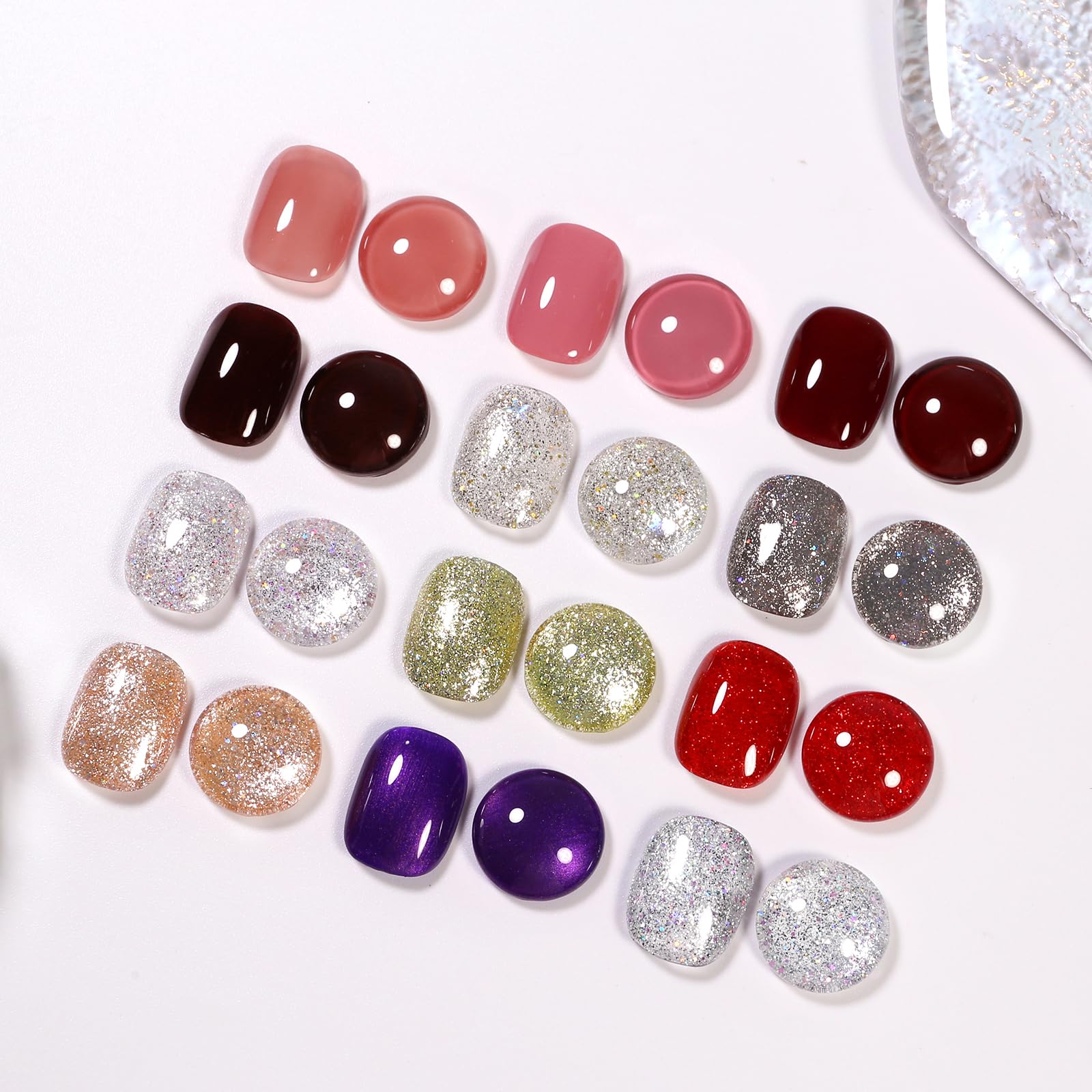 Firedeep red glitter nails showcasing glossy, lasting sparkle.