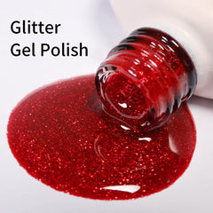 Firedeep Red Glitter Gel Polish swatch showing vivid color and shimmer for easy selection.