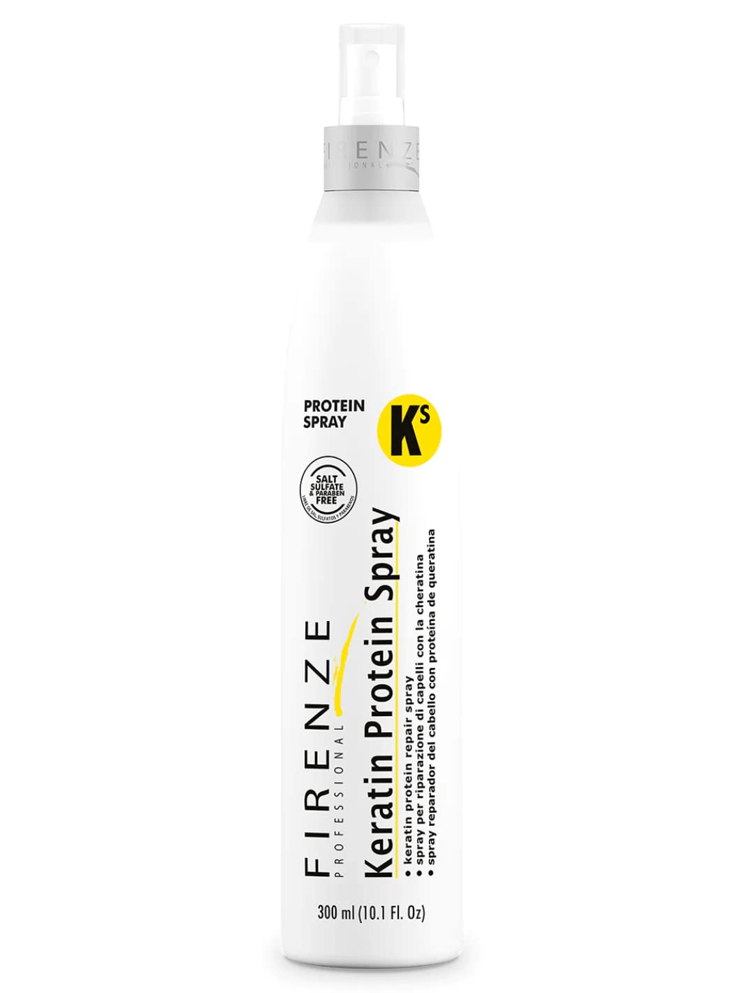 Firenze Professional Keratin KS Protein Repair Spray ingredients focus highlights hydrolyzed wheat and keratin benefits.