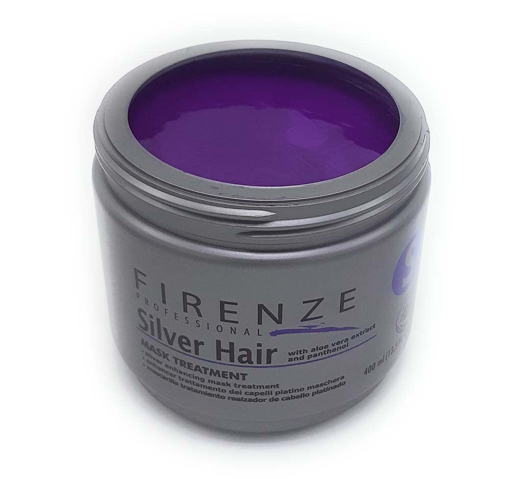 Firenze Professional purple pigment application demonstrates color correction for gray hair