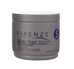 Firenze Professional Silver Hair Mask bottle neutralizes yellow tones for cool silver hair