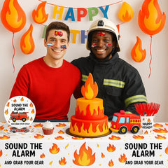 Firetruck tattoo sheet: firefighter helmet designs ideal for birthday costumes and pretend play.