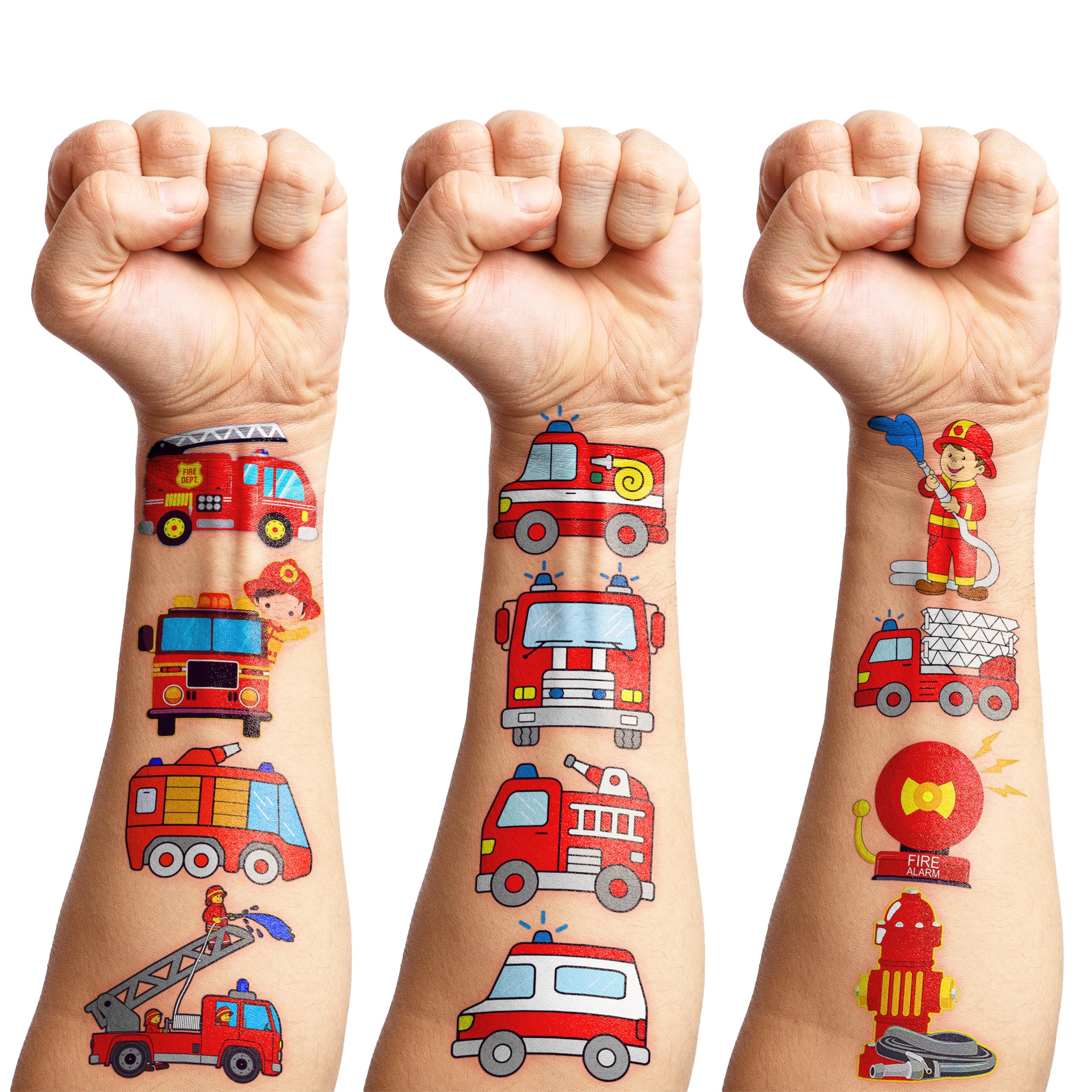 Firetruck tattoo sheet: versatile decorations for cups, notebooks, and gift bags.