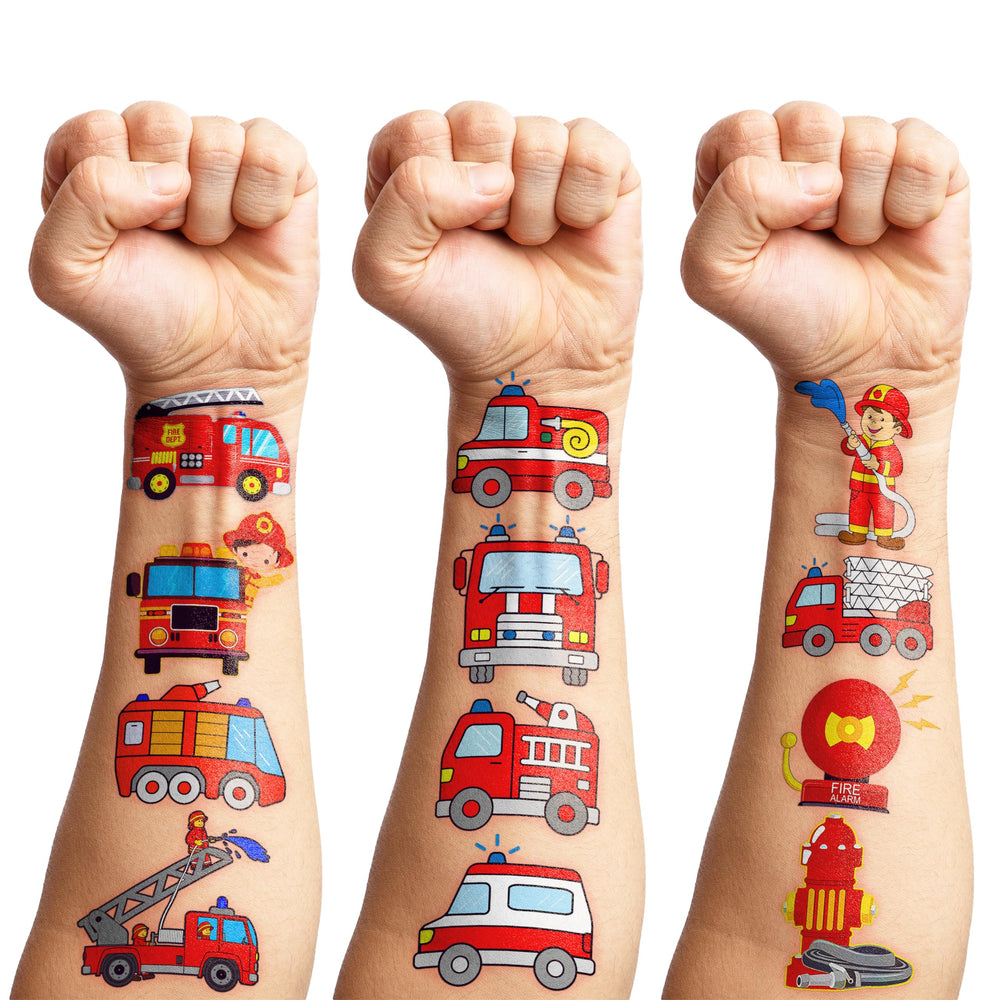 Firetruck tattoo sheet: versatile decorations for cups, notebooks, and gift bags.