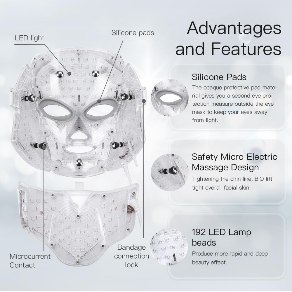 Firmosa LED mask on the face during a treatment session at home.