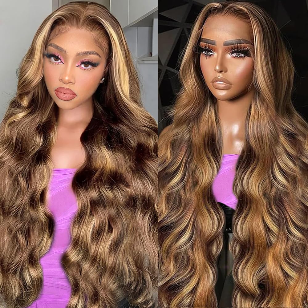 Fironiix 30-inch honey blonde ombre lace front wig front view for dramatic long length.