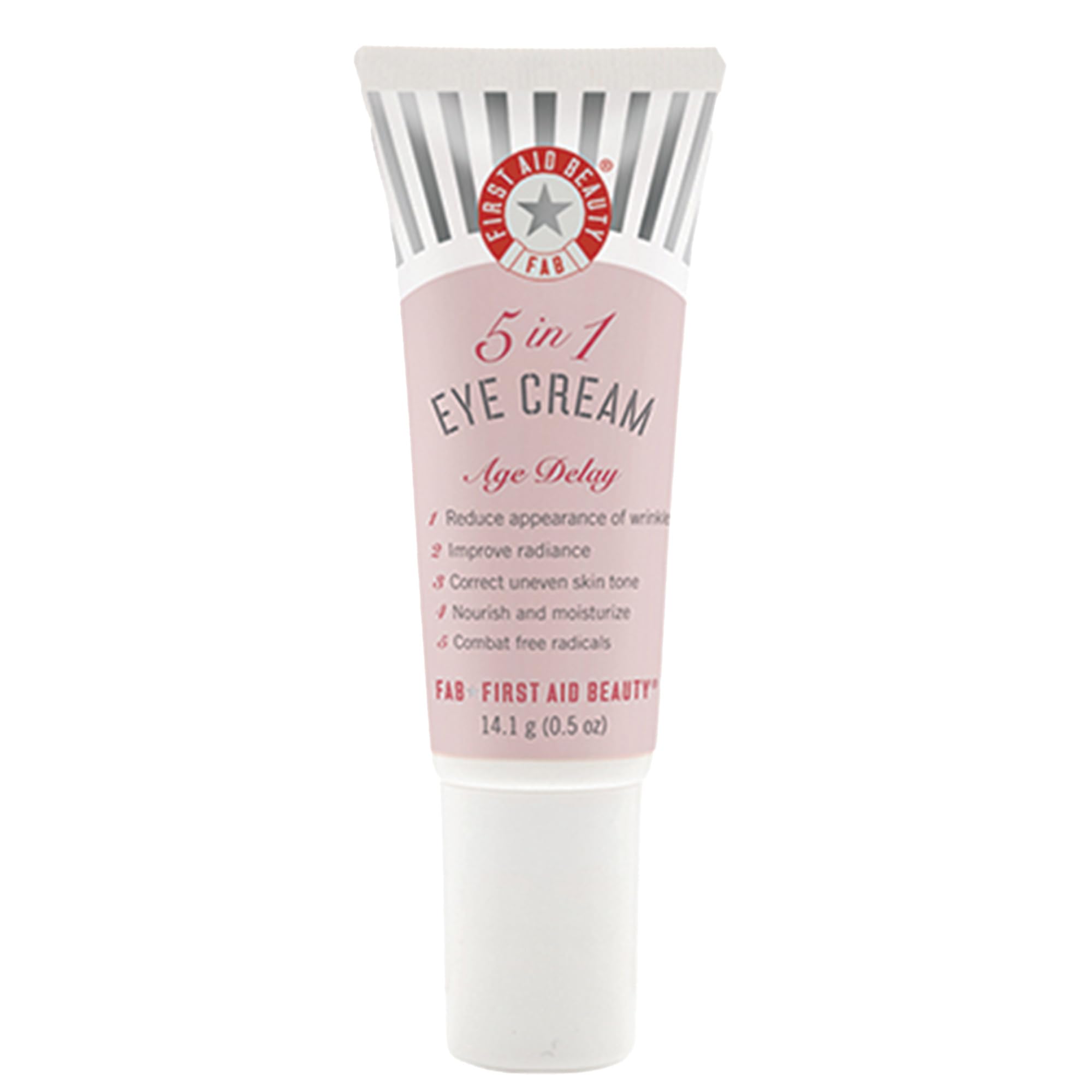 First Aid Beauty 5-in-1 Eye Cream bottle for daily under-eye hydration and gentle brightening