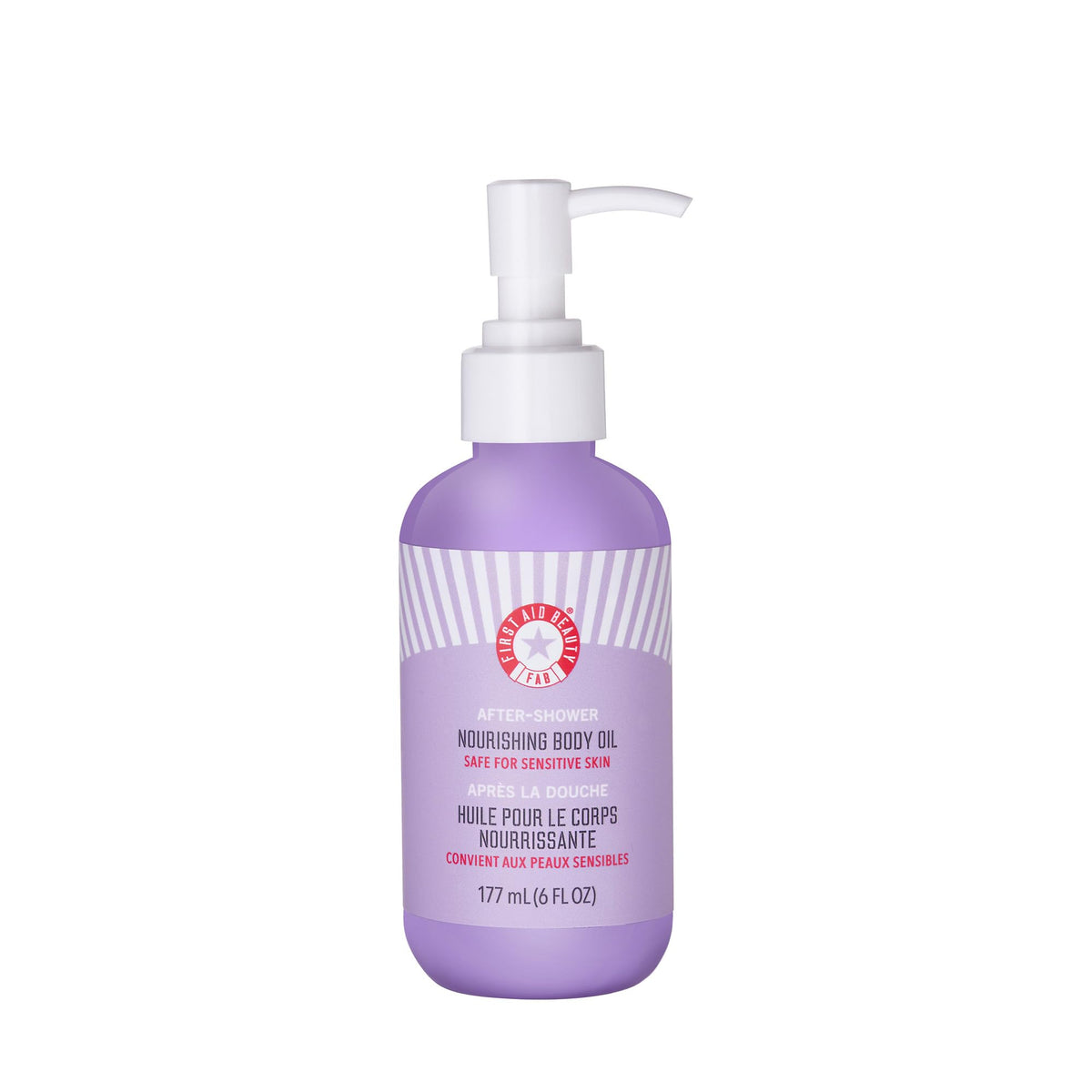 First Aid Beauty after-shower Nourishing Body Oil bottle ready to hydrate skin