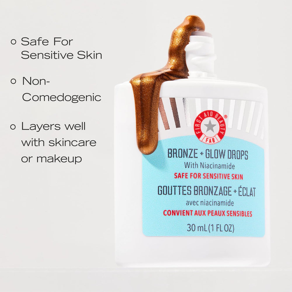 First Aid Beauty Bronze + Glow Drops apply-cheek illustrates easy, natural-looking color.