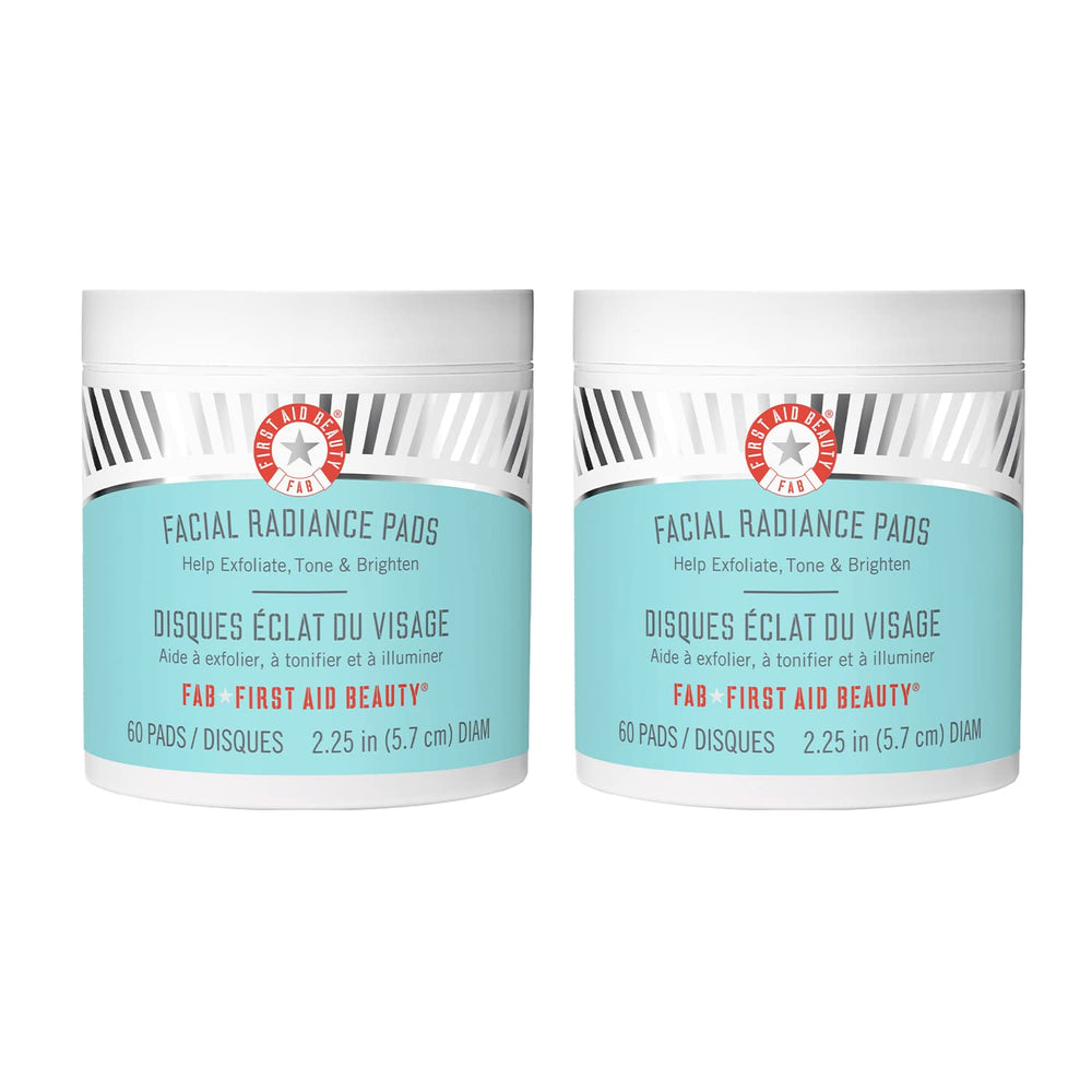 First Aid Beauty Facial Radiance Pads pack shot highlighting compostable packaging for daily exfoliation.