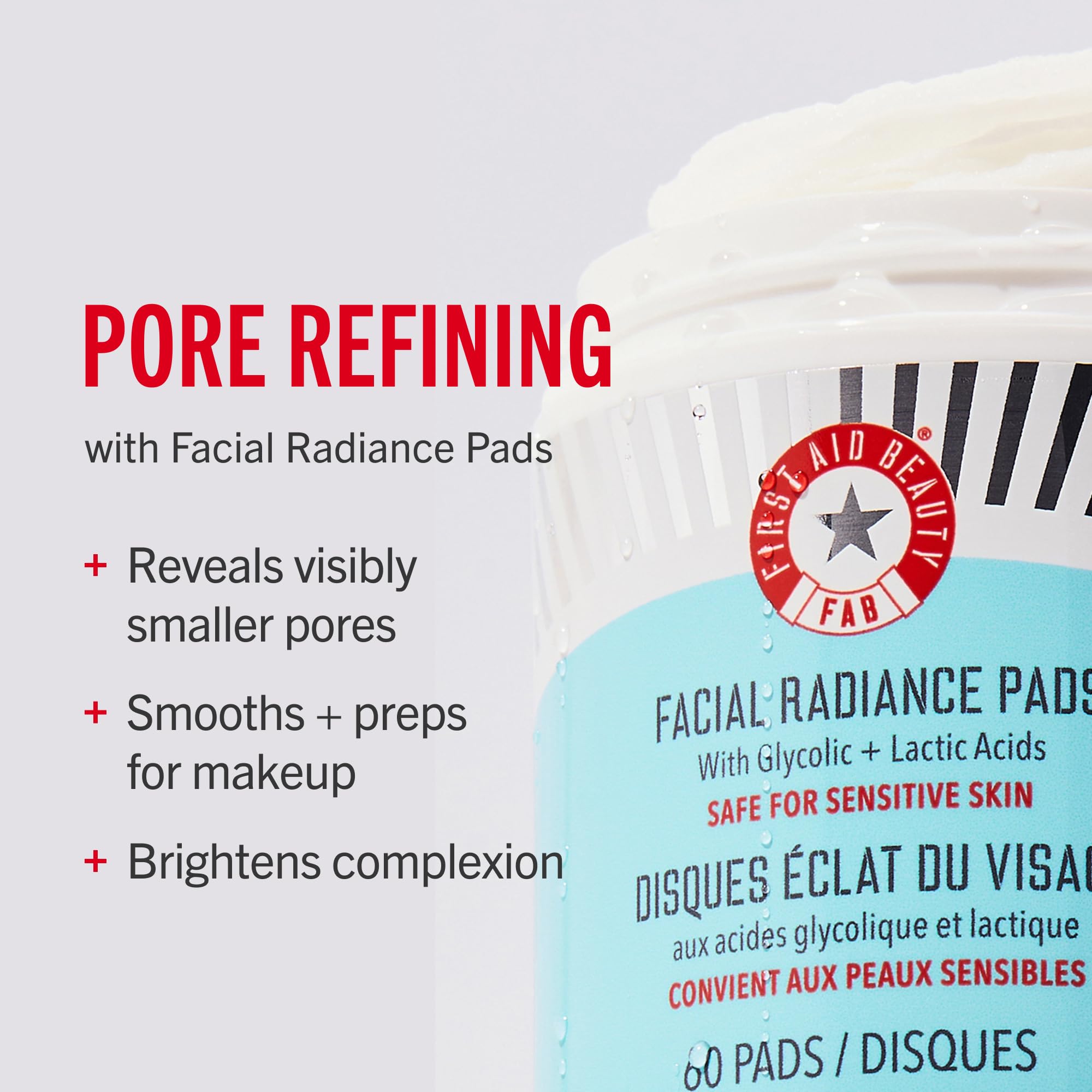 A pad glides over clean skin, refining pores and boosting glow.