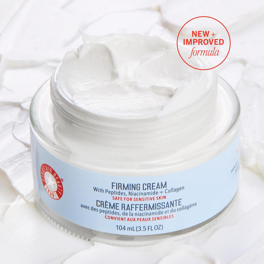Texture close-up of First Aid Beauty Firming Cream reveals rich hydration