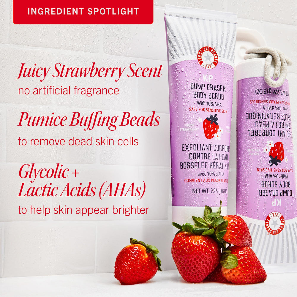 First Aid Beauty KP Bump Eraser 10% AHA blend on skin for resurfacing.