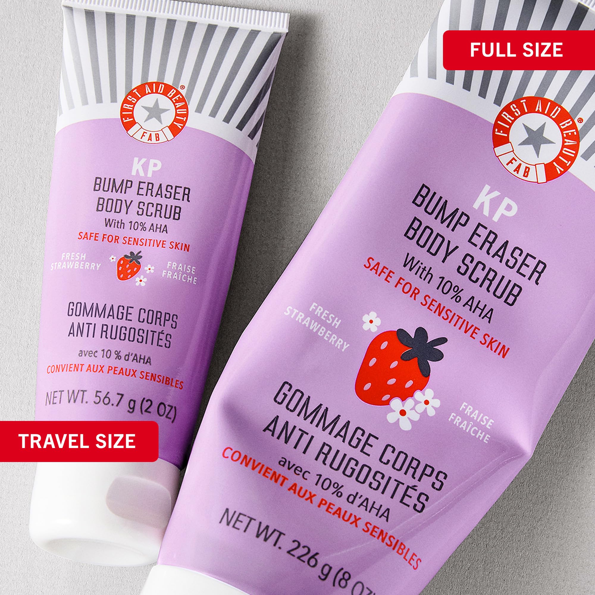 First Aid Beauty KP Bump Eraser vegan cruelty-free symbol signals safe use.