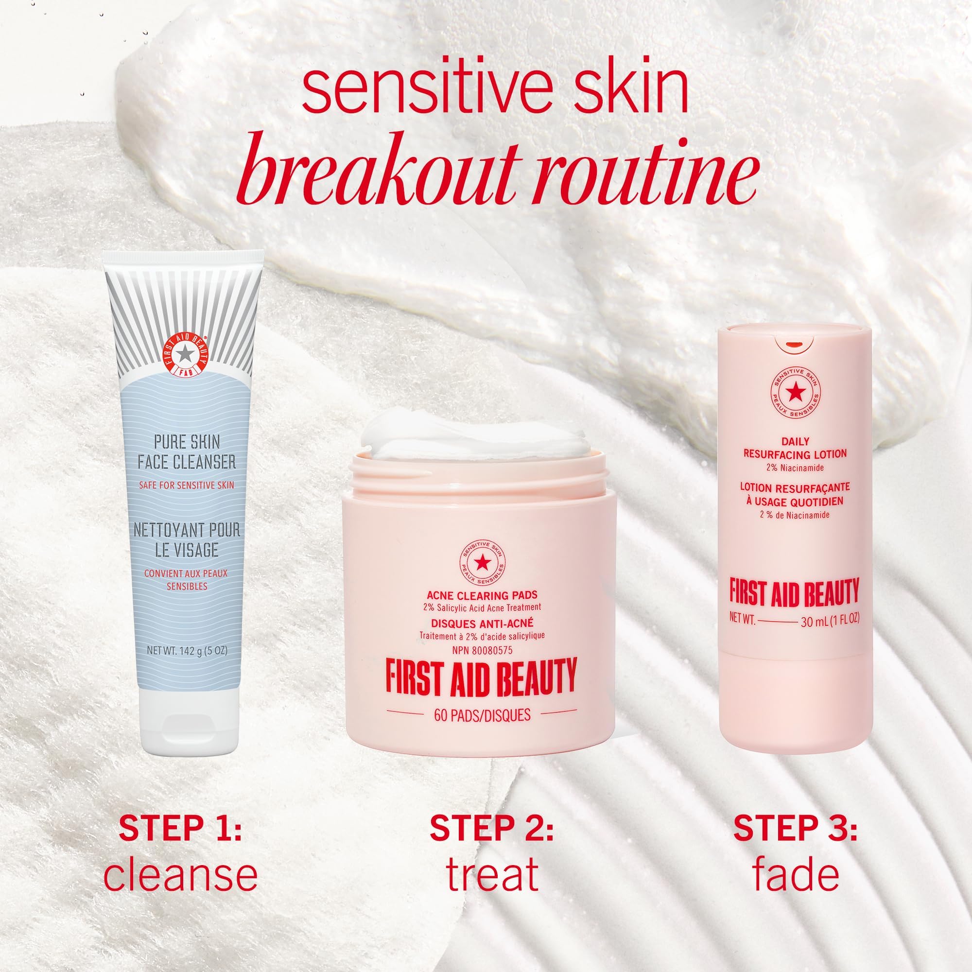 First Aid Beauty lactic acid lotion swirl texture on white surface.