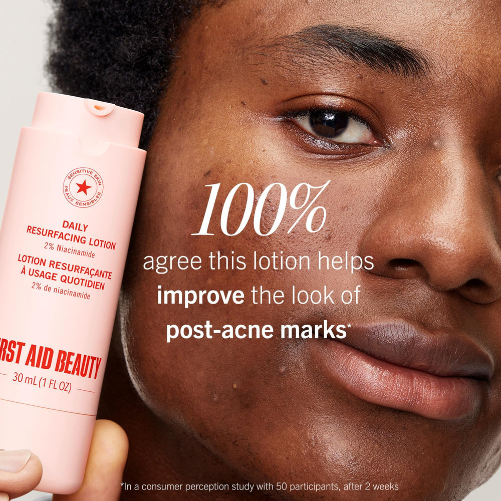 First Aid Beauty lactic acid lotion worn under makeup.