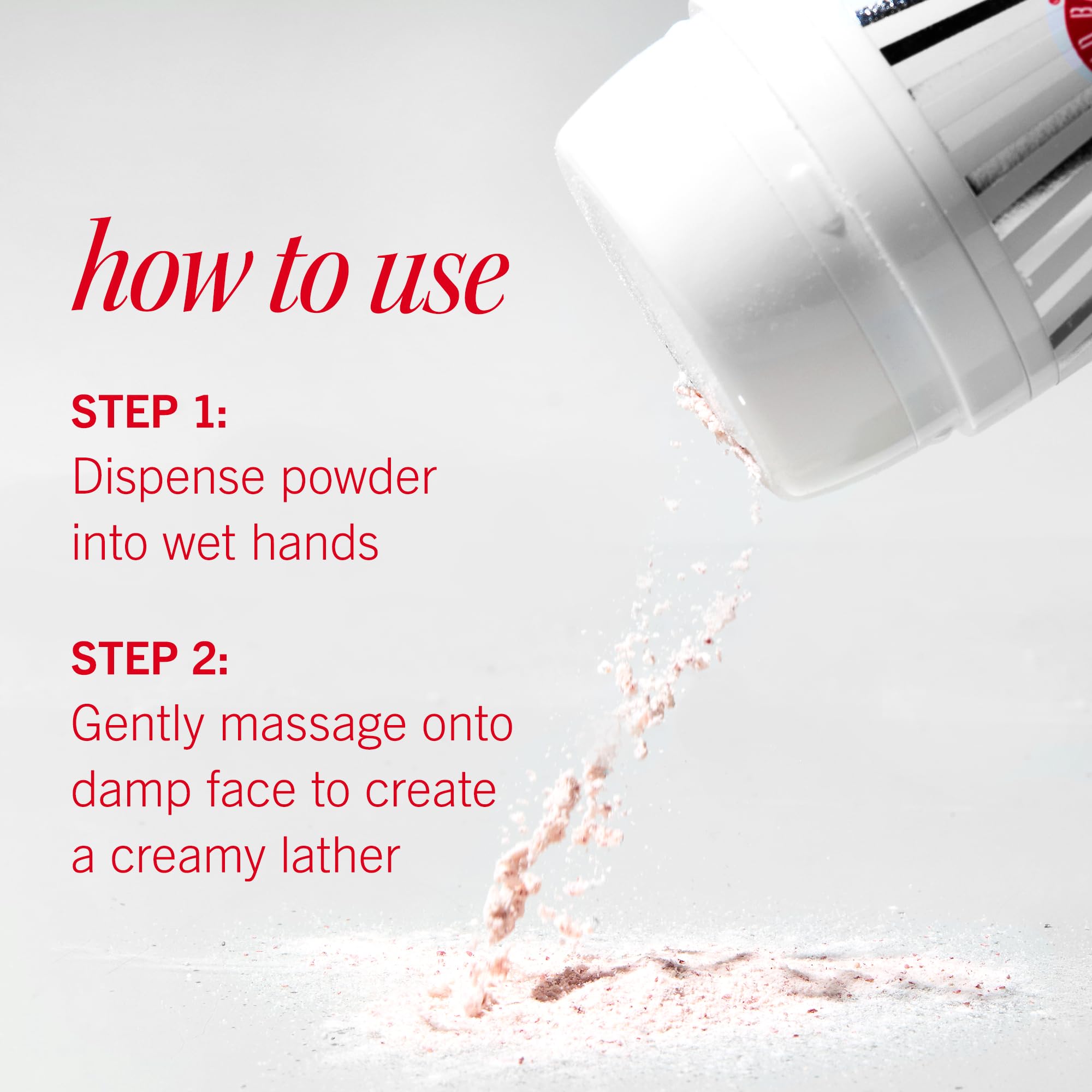 First Aid Beauty powder-to-foam texture transitioning with water.