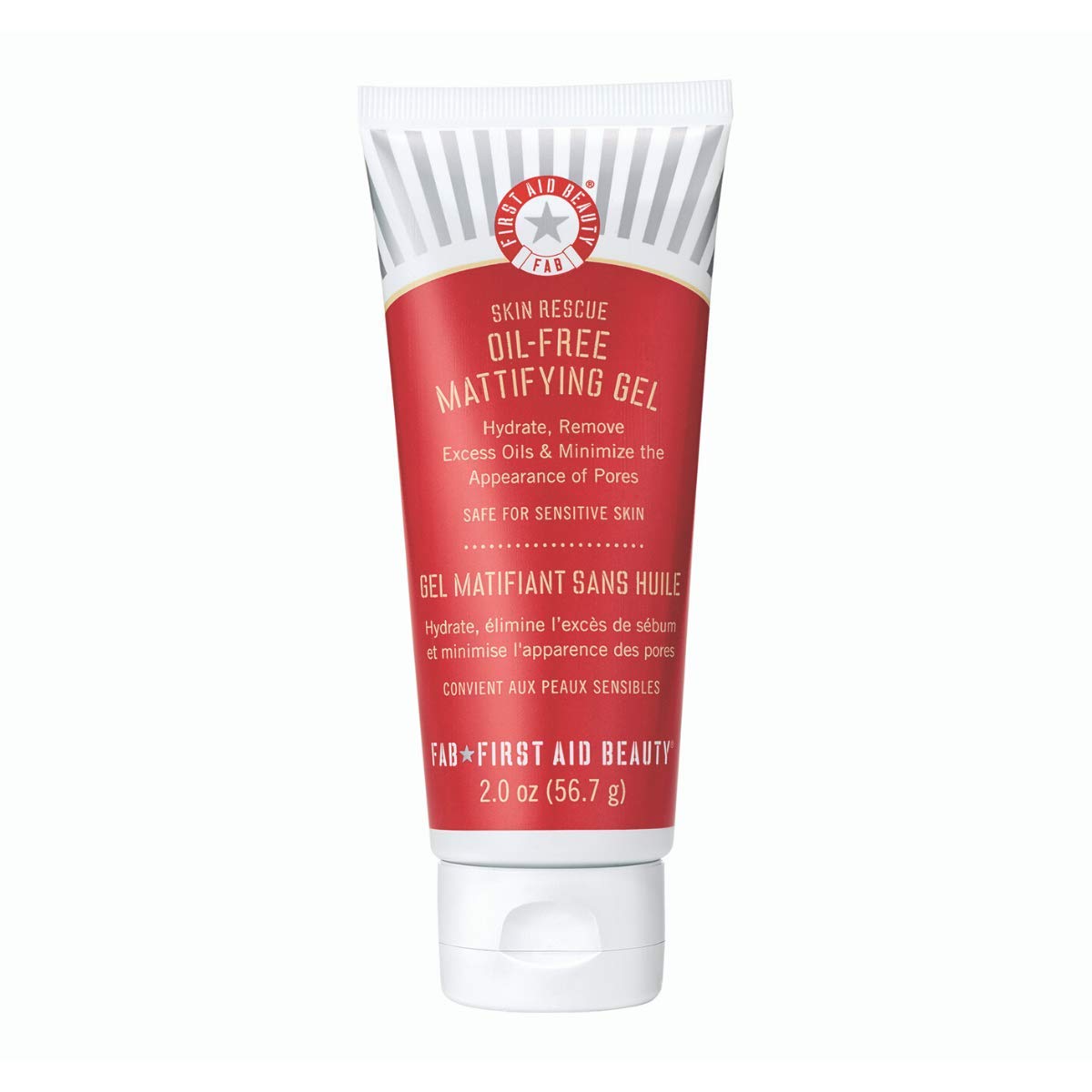 First Aid Beauty Skin Rescue Gel bottle front showing oil-control action for a matte look.