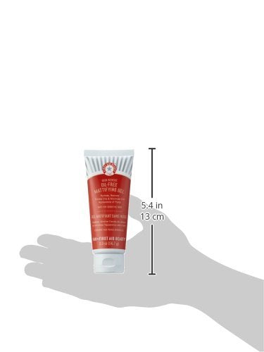 First Aid Beauty logo detail conveys trust in oil-control skincare for blemish-prone skin.