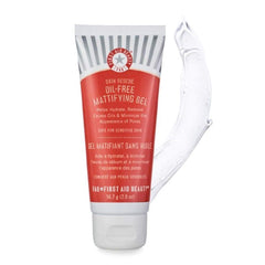 First Aid Beauty Skin Rescue Gel texture application yields mattifying, pore-minimizing feel on oily skin.