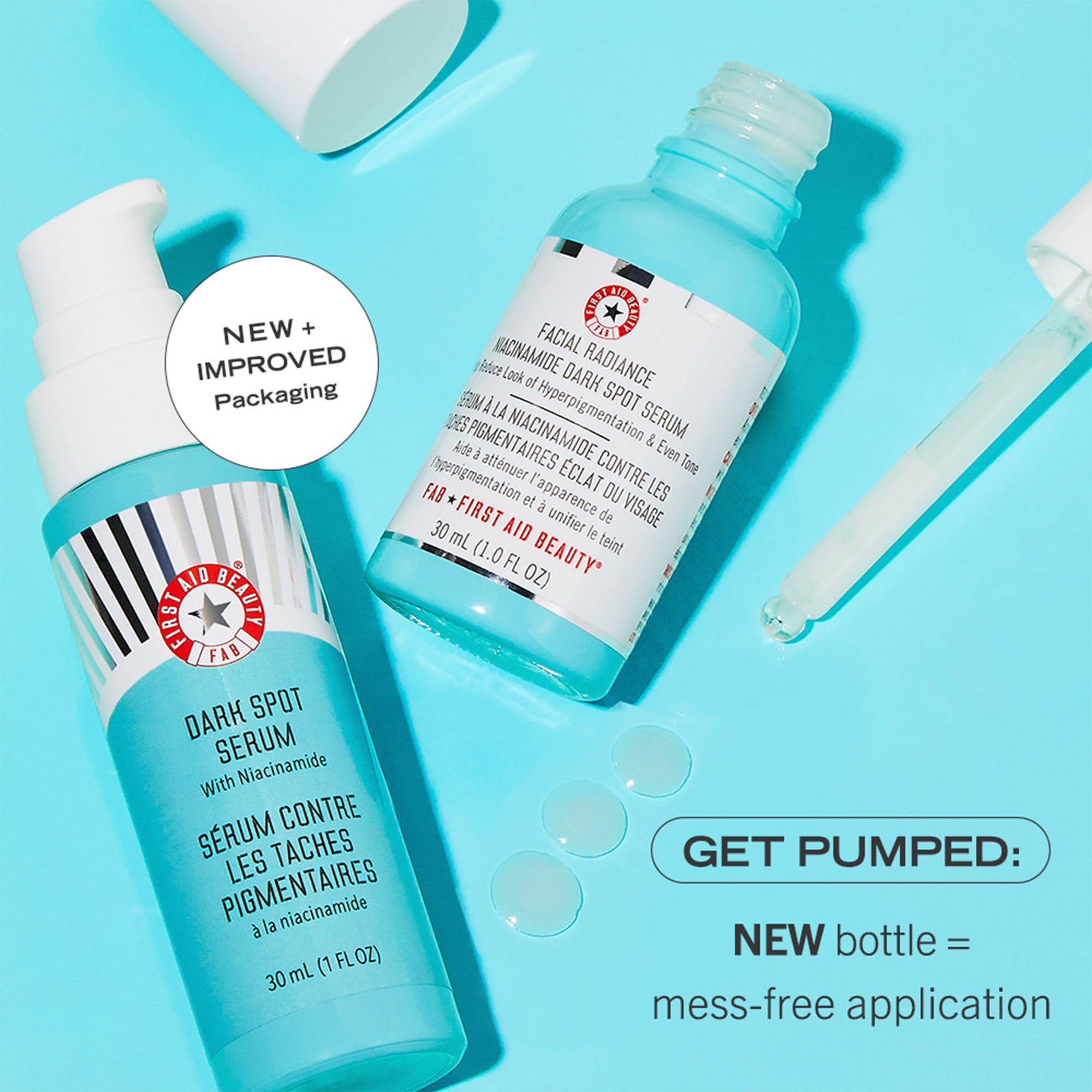 First Aid Beauty skin tone before-and-after portrait hints at an even complexion.