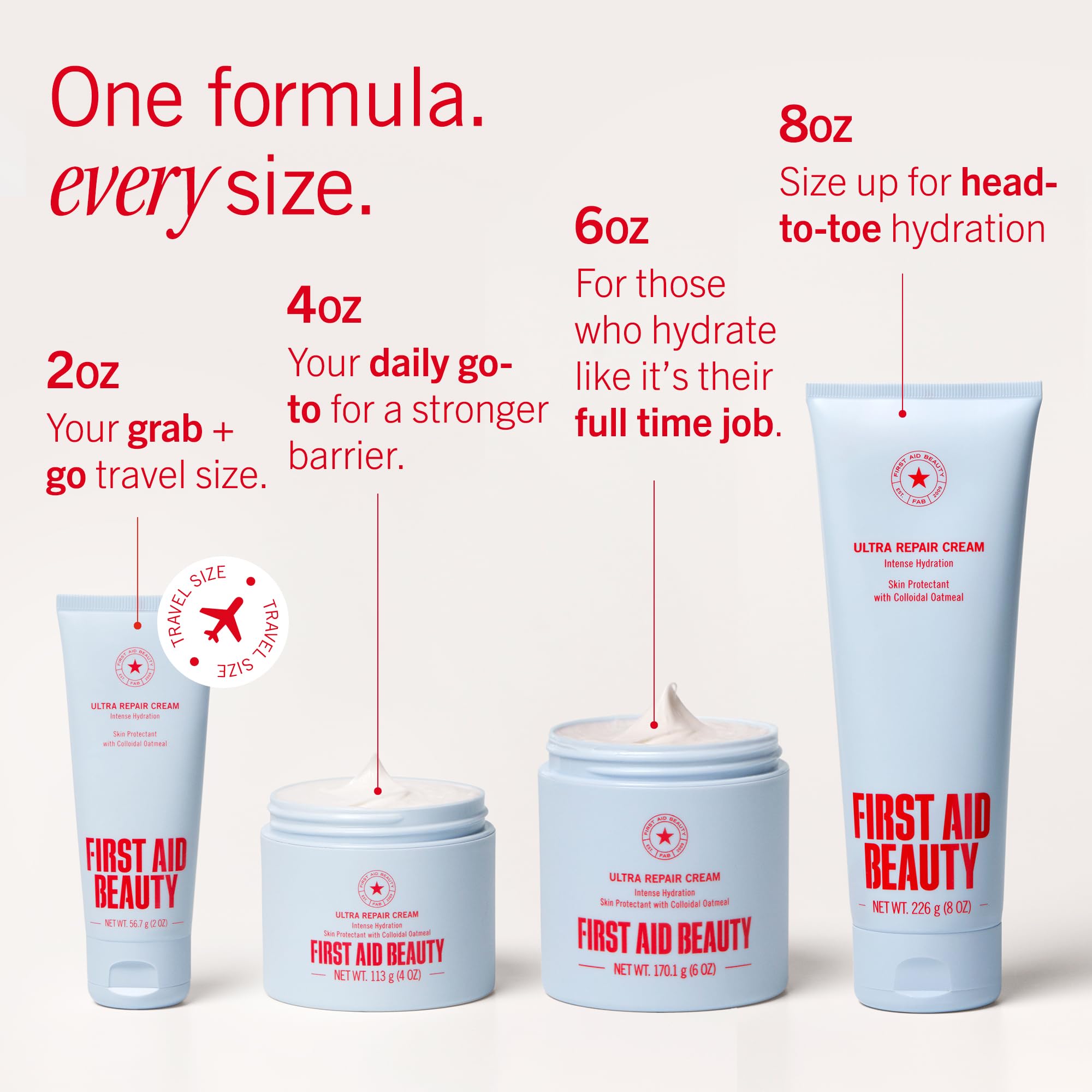First Aid Beauty Ultra Repair Cream 24-hour hydration claim pictured on packaging