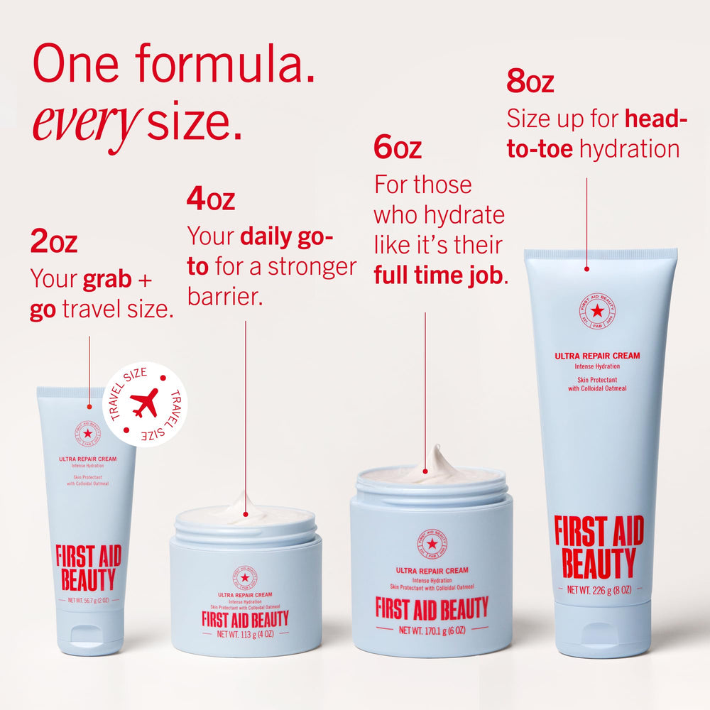 First Aid Beauty Ultra Repair Cream 24-hour hydration claim pictured on packaging