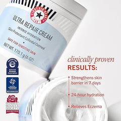Lid off reveal of Ultra Repair Cream container ready for application on dry skin