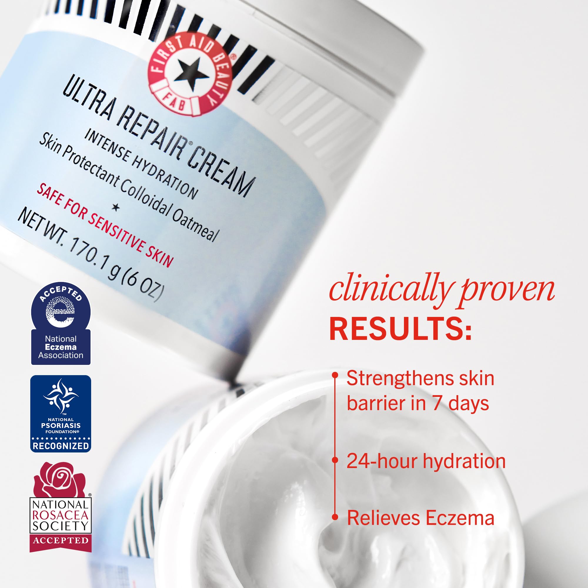 First Aid Beauty Ultra Repair Cream 8 oz tub front for full-body moisturizing.