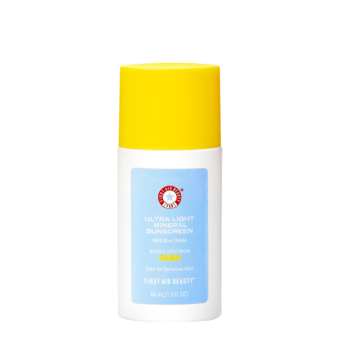 First Aid Beauty weightless sunscreen bottle shows a breathable, non-greasy feel for daily wear.