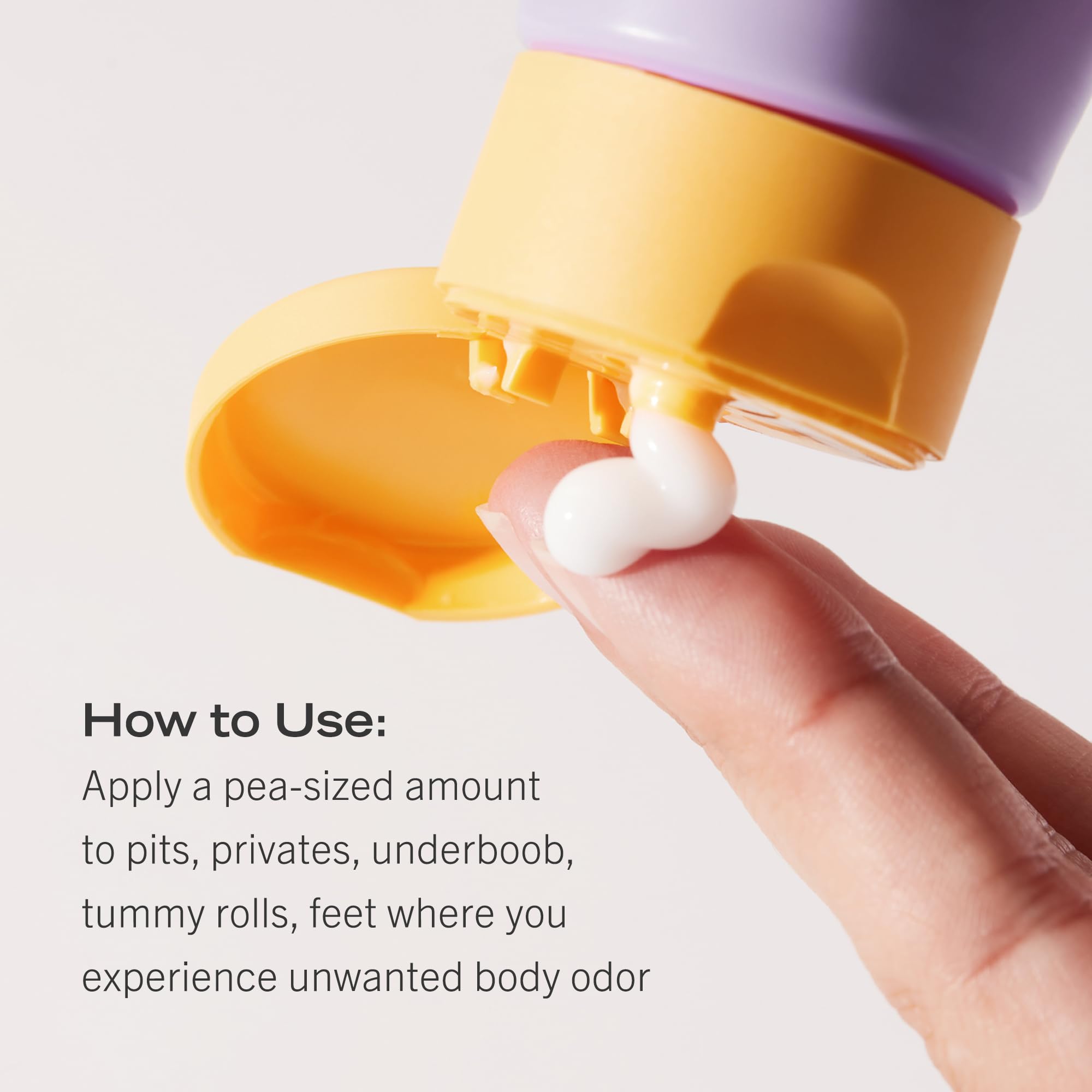 First Aid Beauty Whole Body Deodorant Cream on feet for sweat management during long days.
