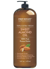 First Botany Almond Oil bottle with pump for convenient daily use on hair, skin, and face.