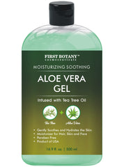First Botany Aloe Gel bottle shows pure aloe with tea tree oil for skin hydration