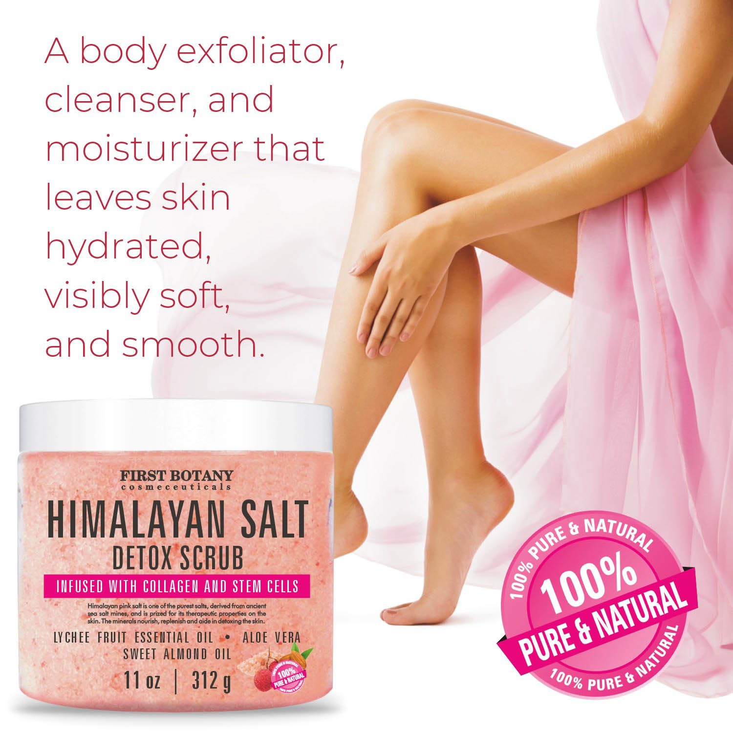 First Botany applying scrub on skin illustrates gentle exfoliation and hydration.
