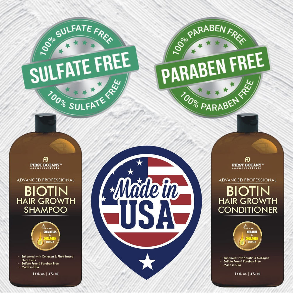 First Botany Biotin Hair Growth Conditioner bottle close-up with keratin, aloe moisture, and shine.