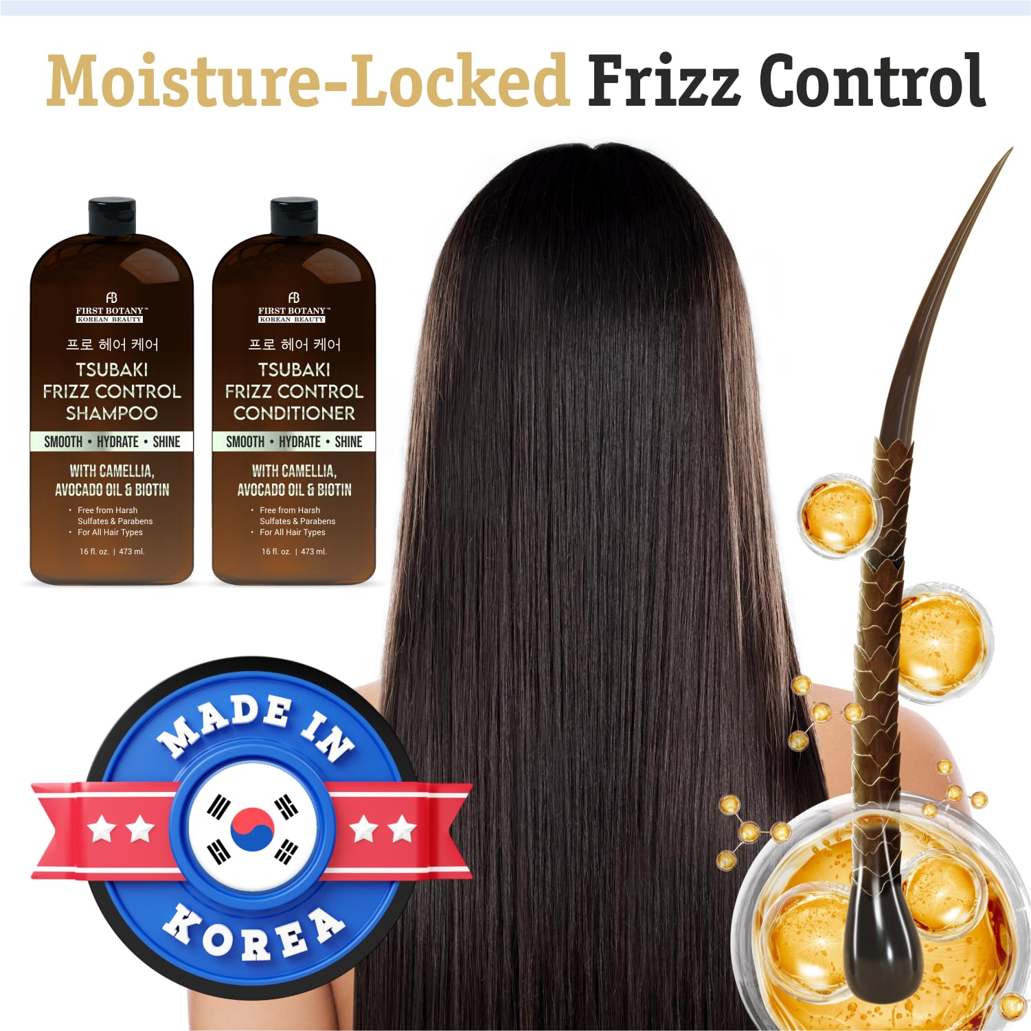 First Botany Camellia Oil nourishment close-up for silky strands
