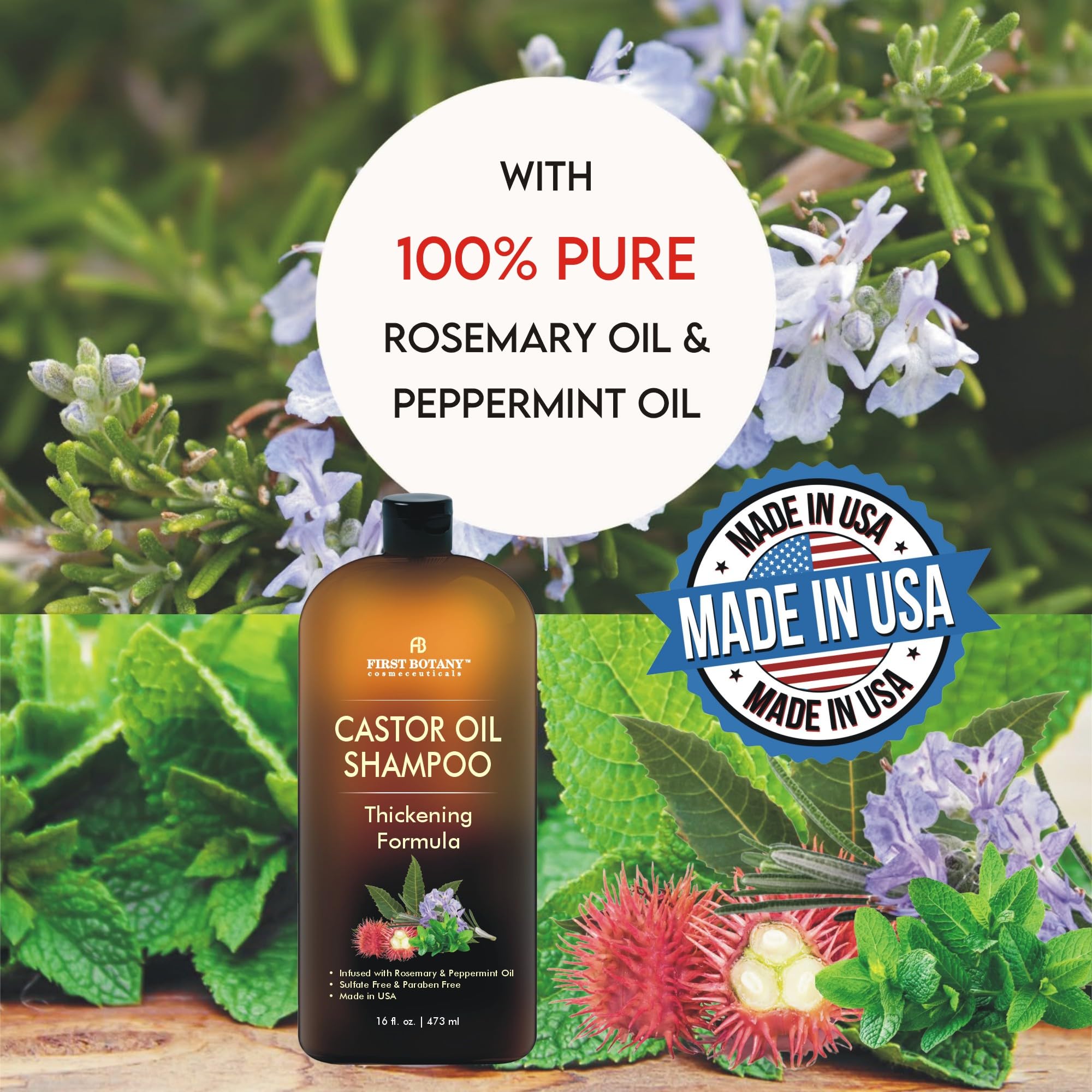 First Botany Castor Oil Shampoo shows soft lather for gentle cleansing and hydrated hair