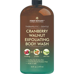 First Botany Cranberry Walnut body wash bottle showcases natural cleansing for daily skin care