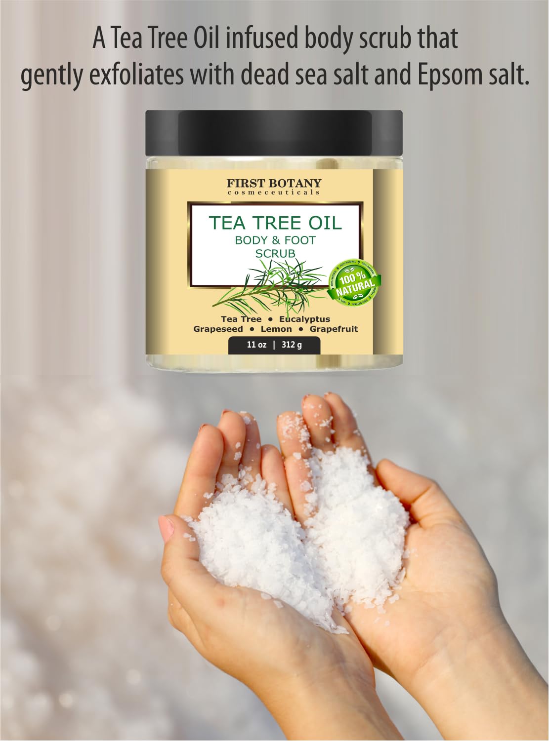 First Botany foot scrub application on feet during routine.