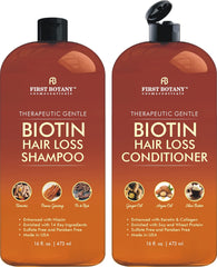 First Botany Hair Growth Shampoo Bottle displaying a sulfate-free formula for all hair types.