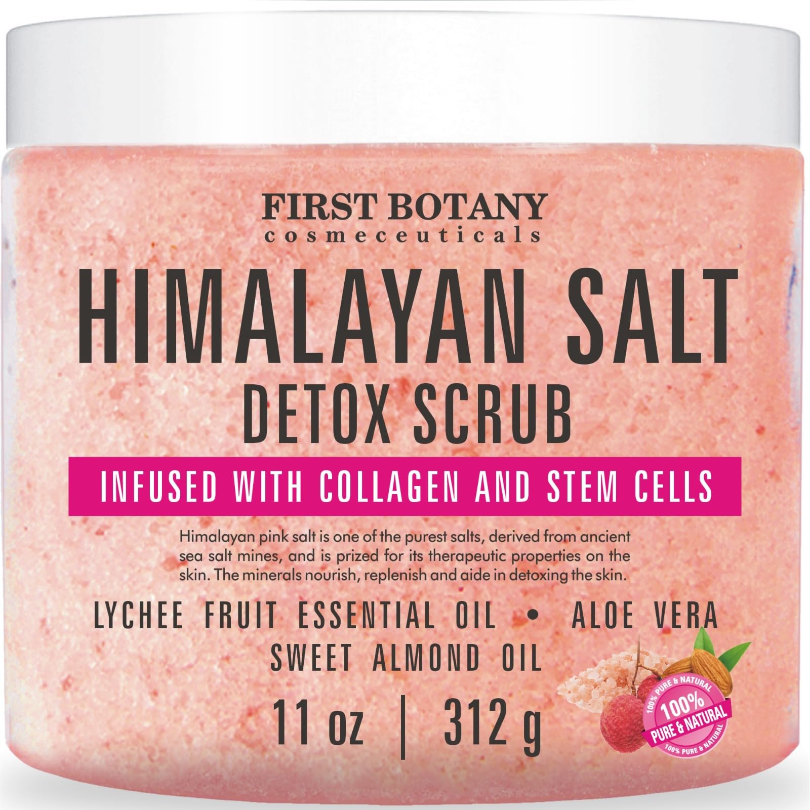 First Botany Himalayan Salt Body Scrub jar, exfoliating salt for smoother skin.