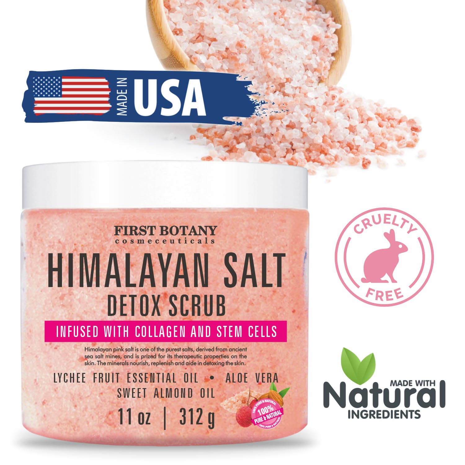 First Botany Himalayan salt crystal close-up highlighting minerals for skin renewal.