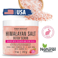 First Botany Himalayan salt crystal close-up highlighting minerals for skin renewal.