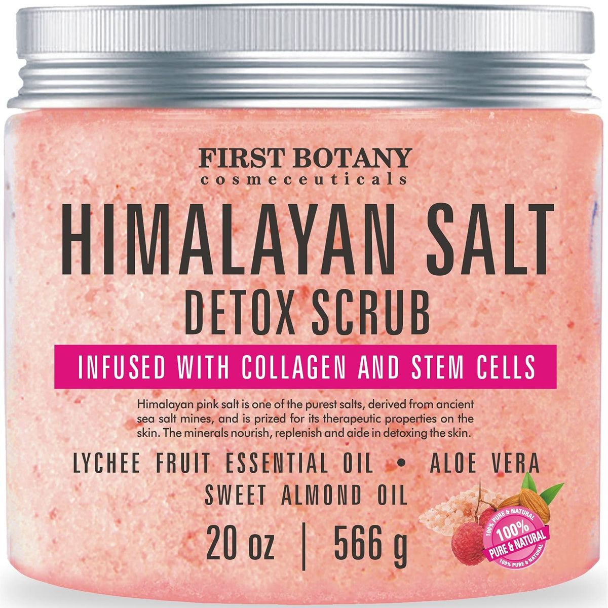 First Botany Himalayan Salt Scrub bottle showing exfoliating salt for smoother skin.