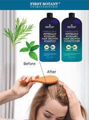 First Botany peppermint rosemary conditioner bottle delivering hydrating shine for all hair types.